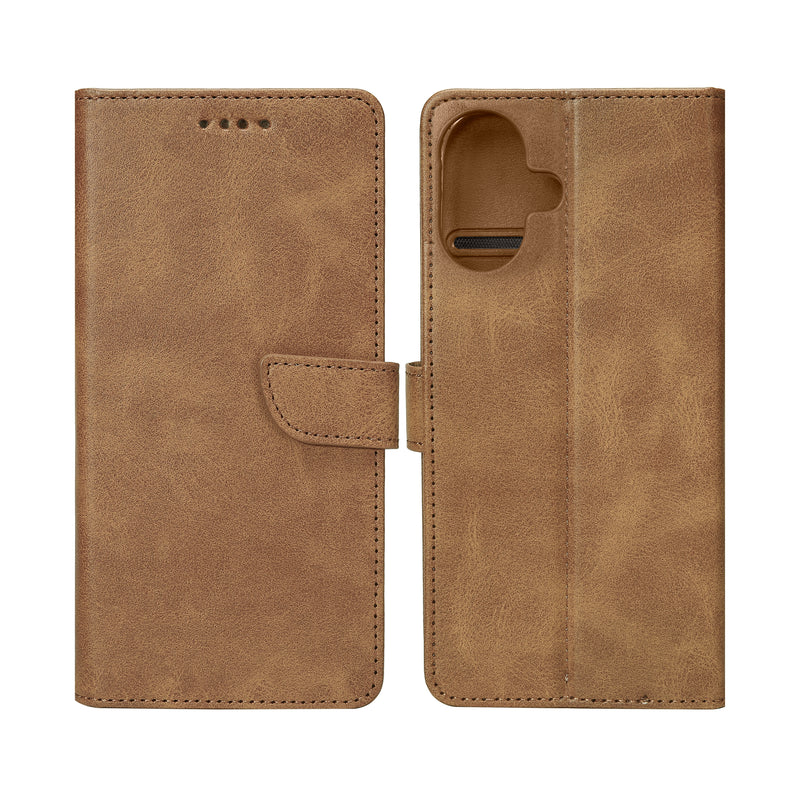 Rixus Bookcase For iPhone 16 Light Brown