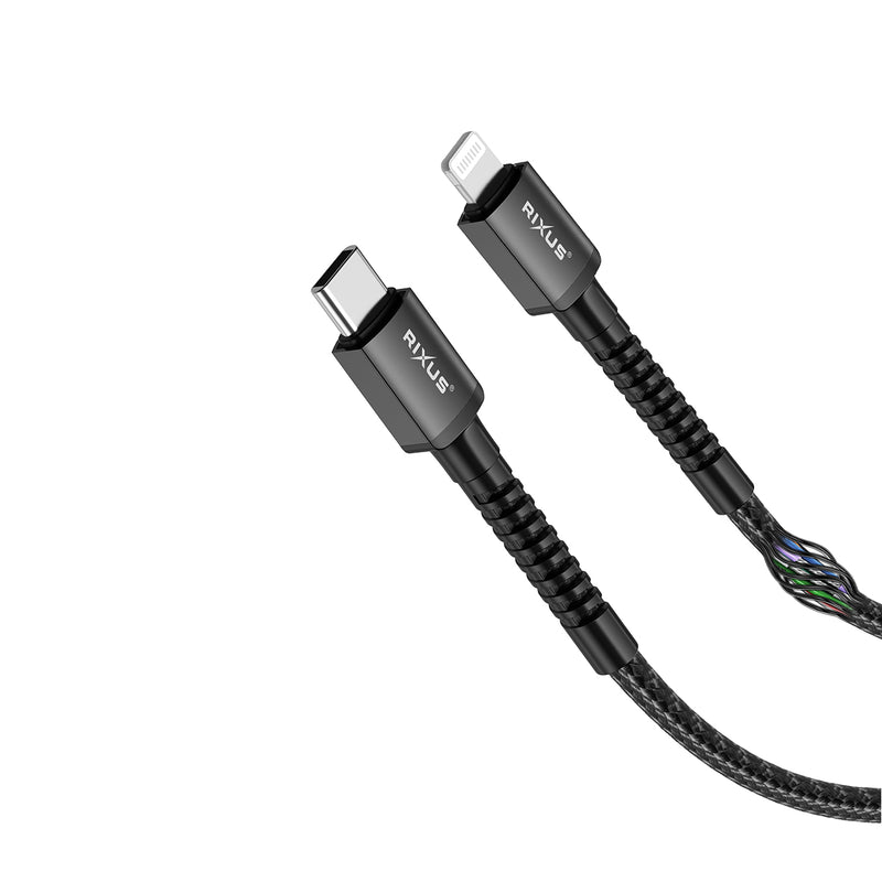 Rixus RXU71CA Nylon Braided USB-C To Lightning Cable 120CM Black