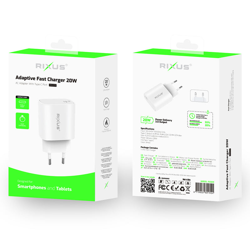 Rixus RX209 Adaptive Fast Charger USB-C 20W White