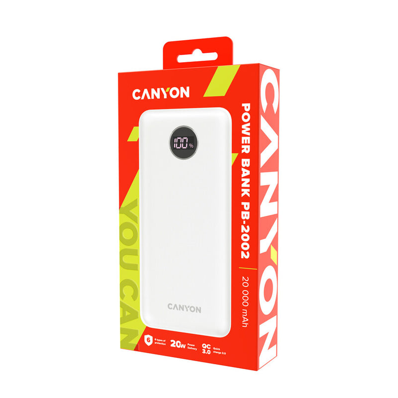 Canyon Powerbank PB-2002 USB-C PD, USB-A QC 3.0 20000mAh Blanc