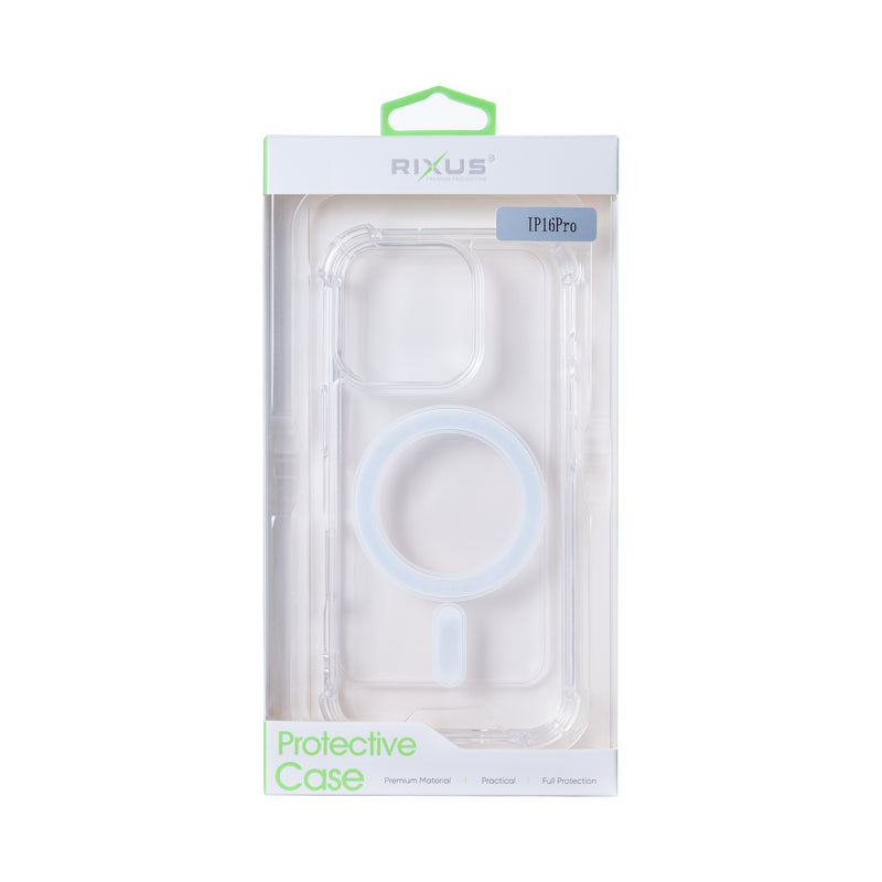 Rixus For iPhone 16 Pro Anti-Burst Case With MagSafe Transparent