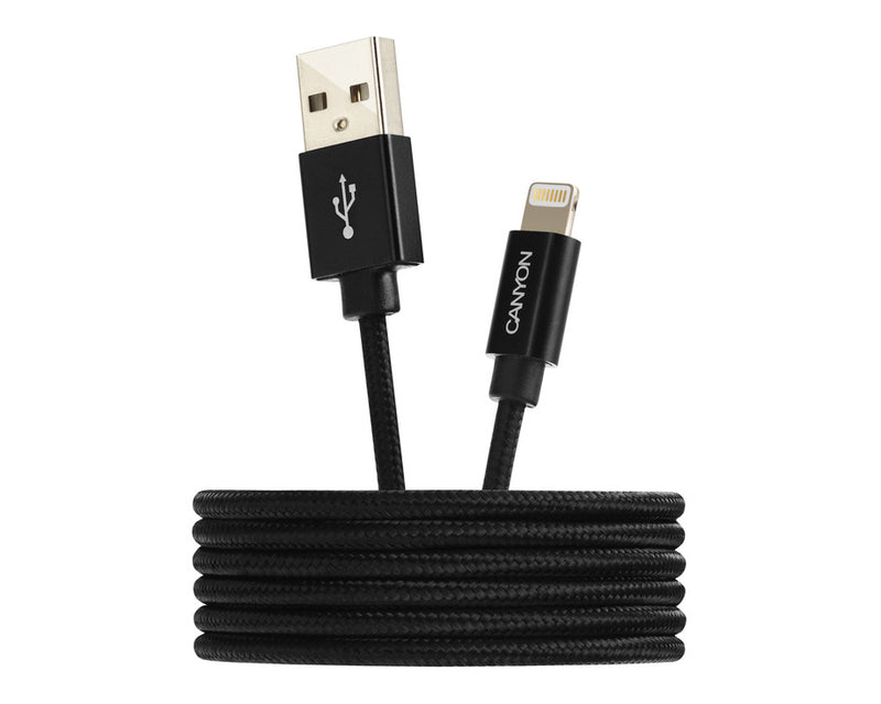 Canyon MFI-3 Cable Lightning a USB trenzado 12W 1Mtr Negro