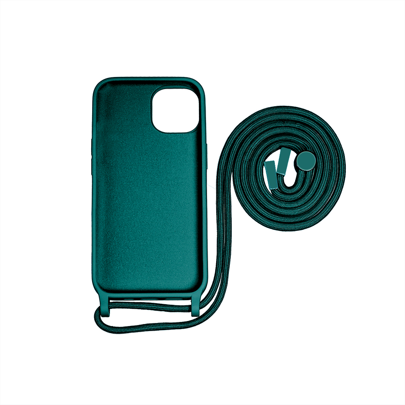 Rixus For iPhone 14 TPU Necklace Cord Cover Dark Green