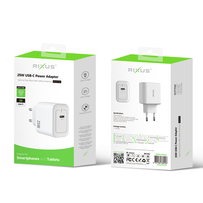 Rixus RXHC25 25W USB-C Power Adapter White