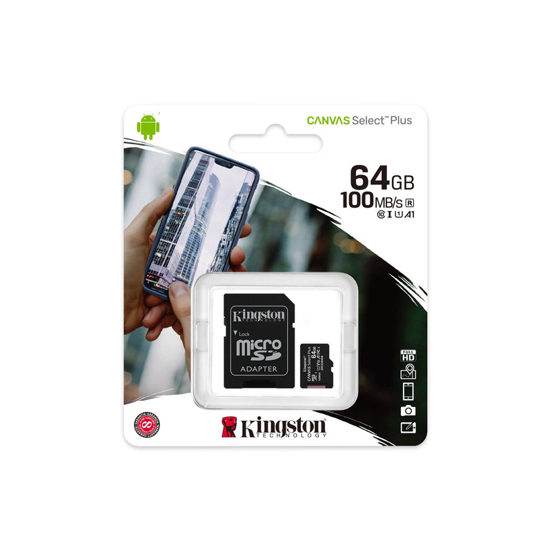 Kingston 64GB Canvas Select Plus MicroSD Memory Card 100R A1 C10 Card With Adapter