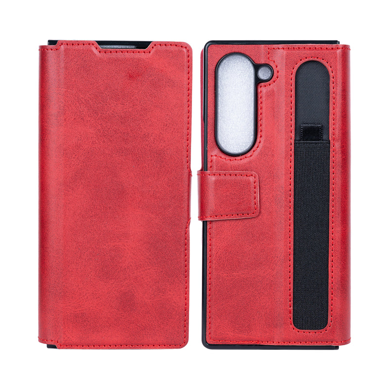 Rixus Wallet Case For Samsung Galaxy Z Fold 5 With Pen Holder Red