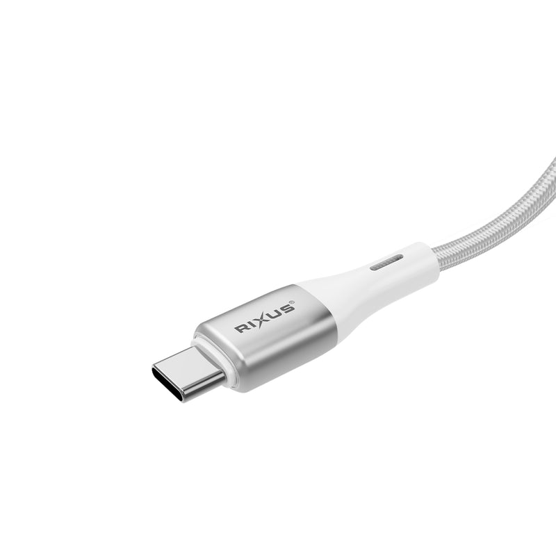 Rixus RXUC29C Braided USB-C To USB-C Cable With LED Display 100CM White