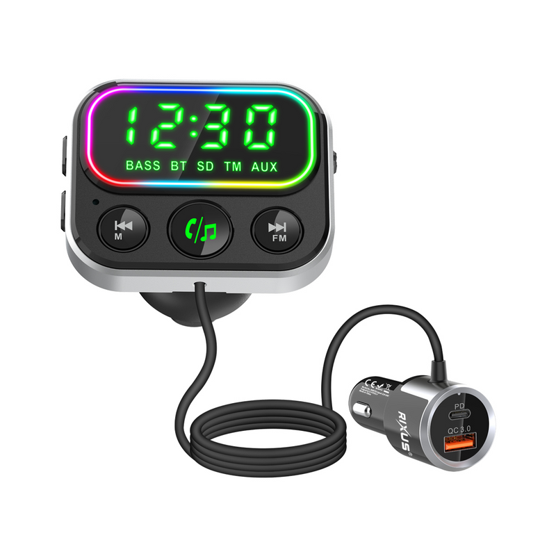 Rixus RXBT55 Transmisor FM Bluetooth 2 en 1 y adaptador para coche Negro