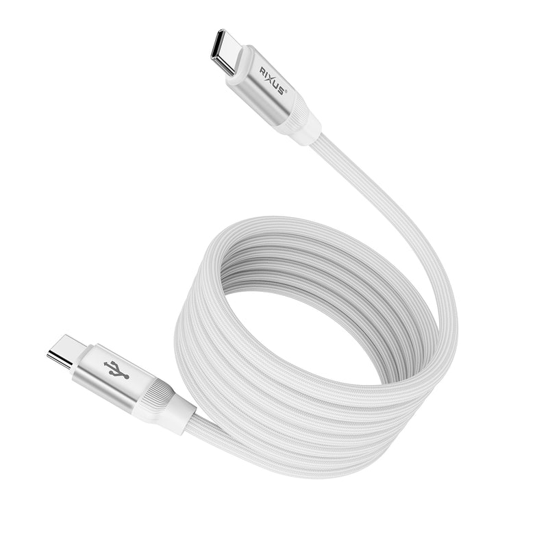 Rixus RXUC59C Magnetic Charging Cord USB-C To USB-C 100CM 60W White