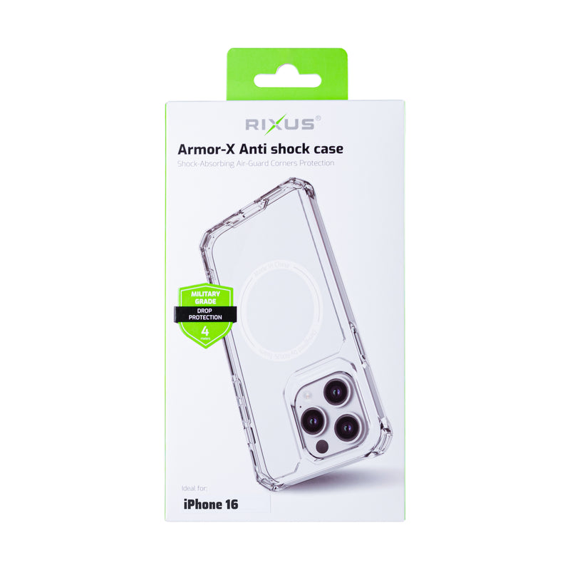 Rixus For iPhone 16 Armor-X Anti Shock Case With MagSafe Transparent