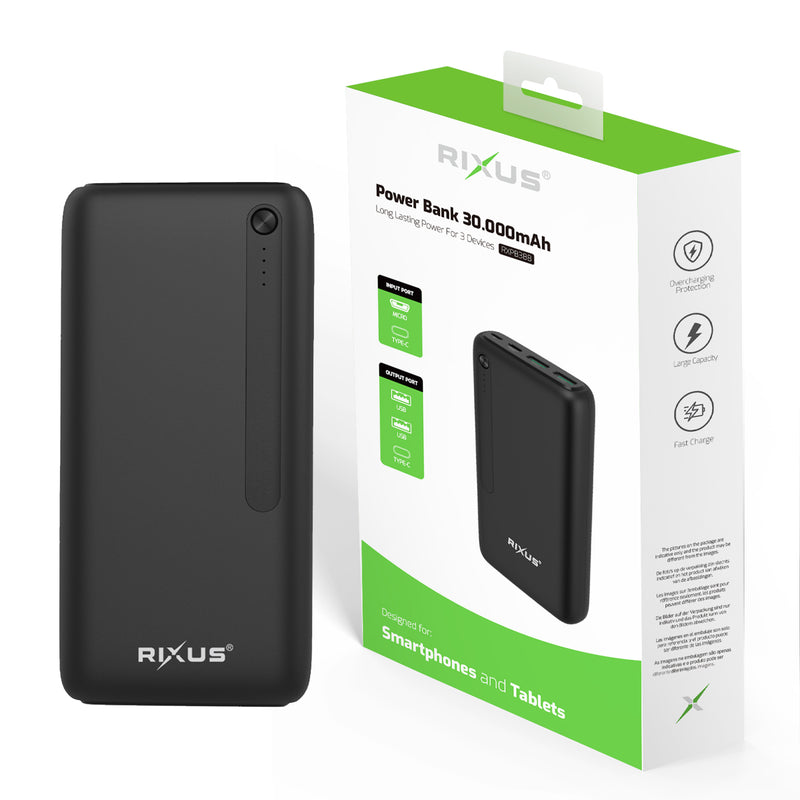 Rixus RXPB38B Banque d'alimentation haute capacité 30.000mAh Noir