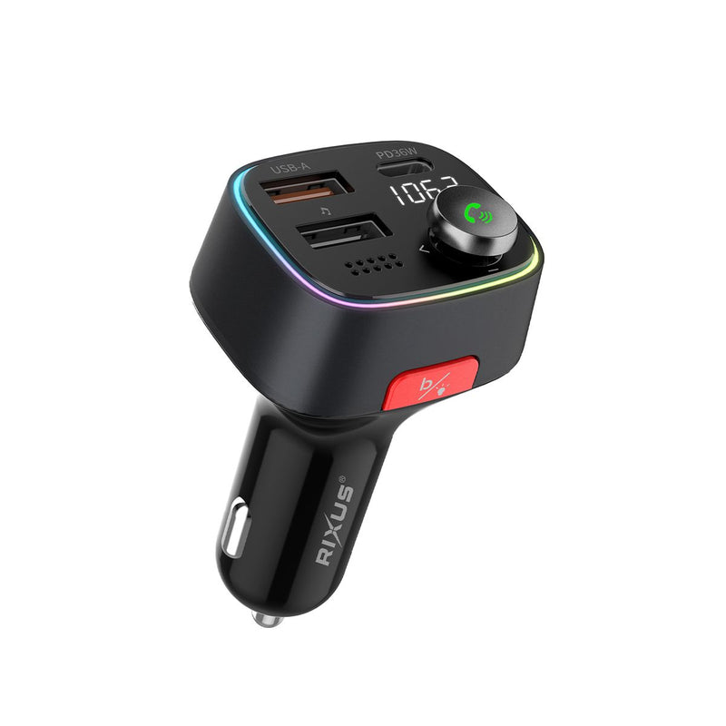 Rixus RXBT28 Transmisor Bluetooth FM para Coche Negro