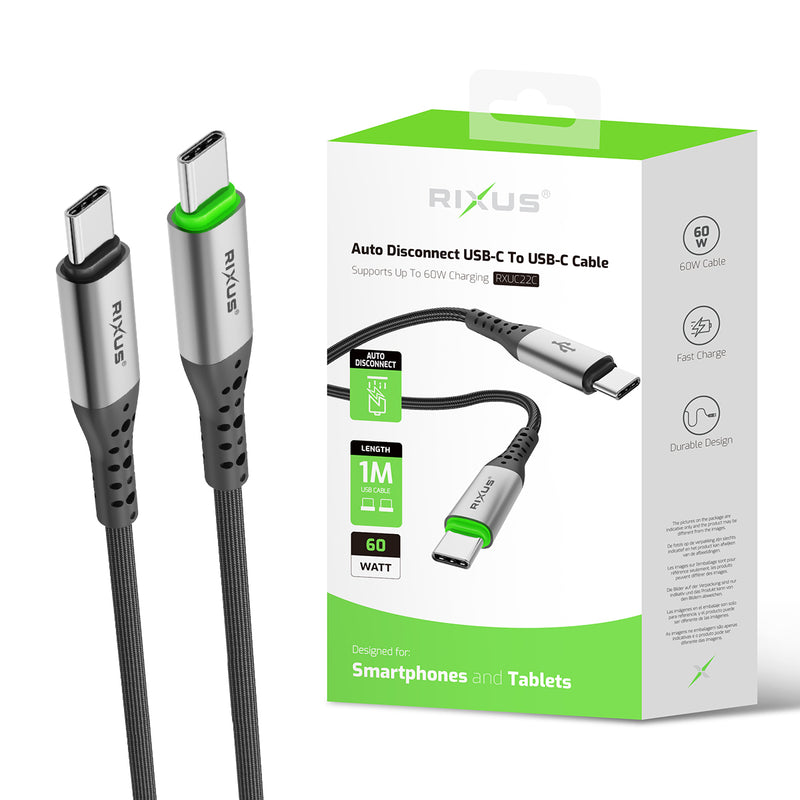 Rixus RXUC22C Câble USB-C à déconnexion automatique noir