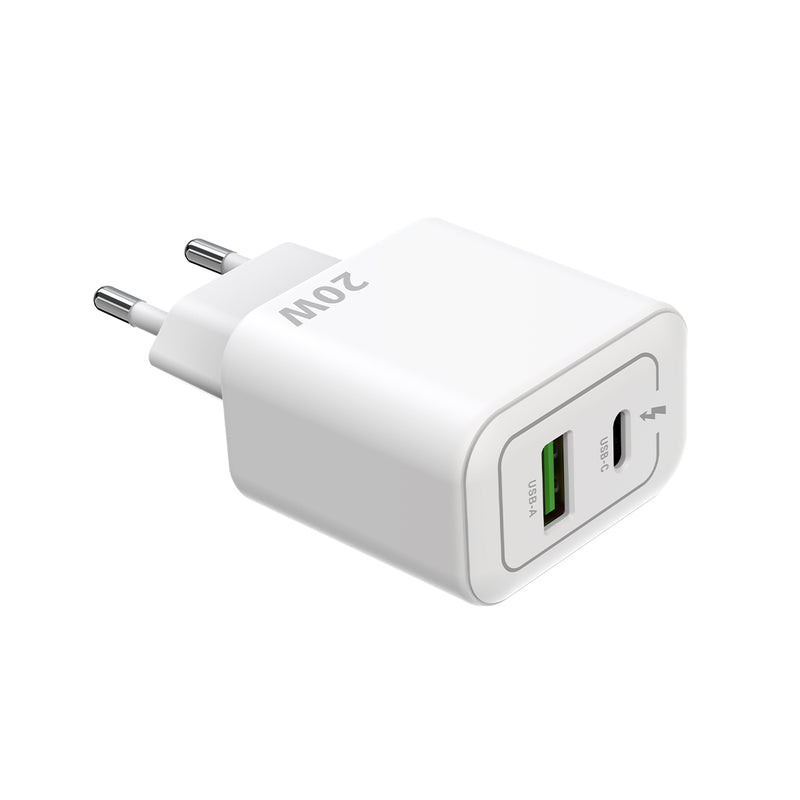 Rixus RXHC20 20W USB-C, USB-A Power Adapter White