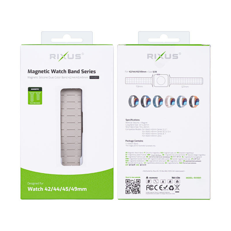 Rixus Para Apple Reloj de 42 mm, 44 mm, 45 mm, correa de silicona de 49 mm con blanco magnético + rosa
