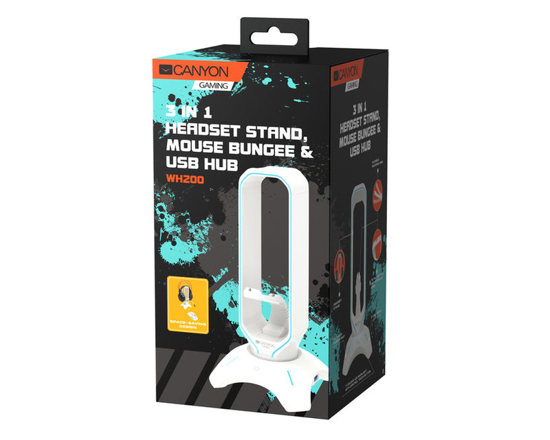 Canyon Soporte De Auriculares 3 En 1 WH-200 Mouse Bungee Y USB Hub Blanco-