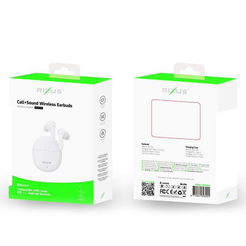 Rixus RXBT69A TWS Earbuds With Charging Case White