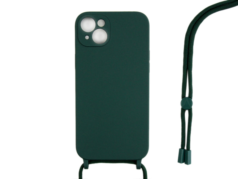 Rixus Para iPhone 13 TPU Collar Cord Funda Verde Oscuro