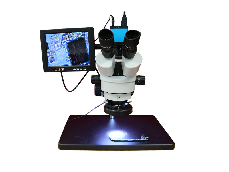 Microscope trinoculaire 7-45X avec caméra microscopique HDMI et écran LCD