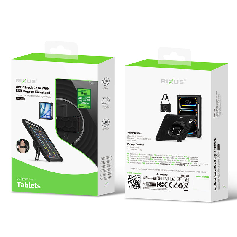 Rixus RXTC08 Anti Shock Case For iPad Air 11" (2024, 2025), Air 4 10.9" (2020), Air 5 10.9" (2022), Pro 11" (2018, 2020, 2021, 2022) Black