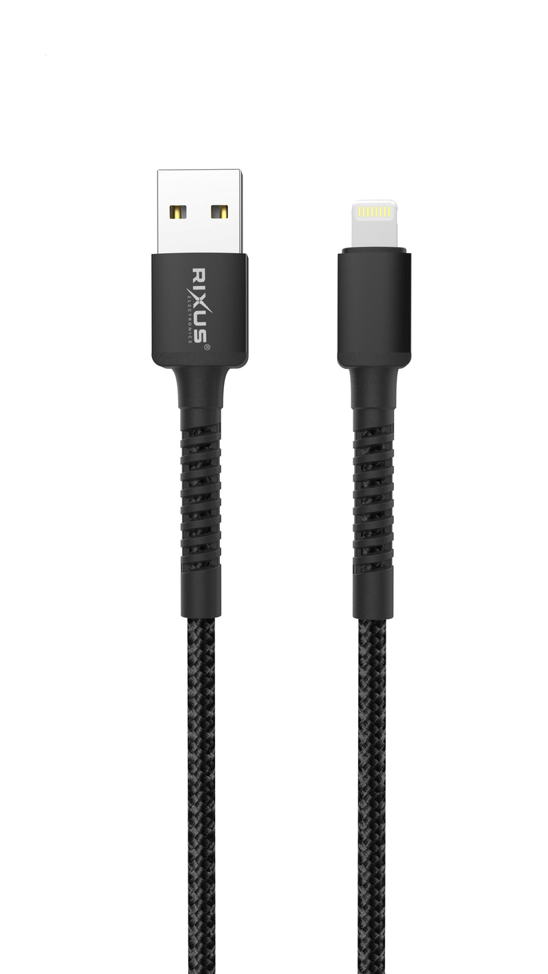 Rixus RXU71A Cable USB a Lightning trenzado de nylon 1,2mtr Negro