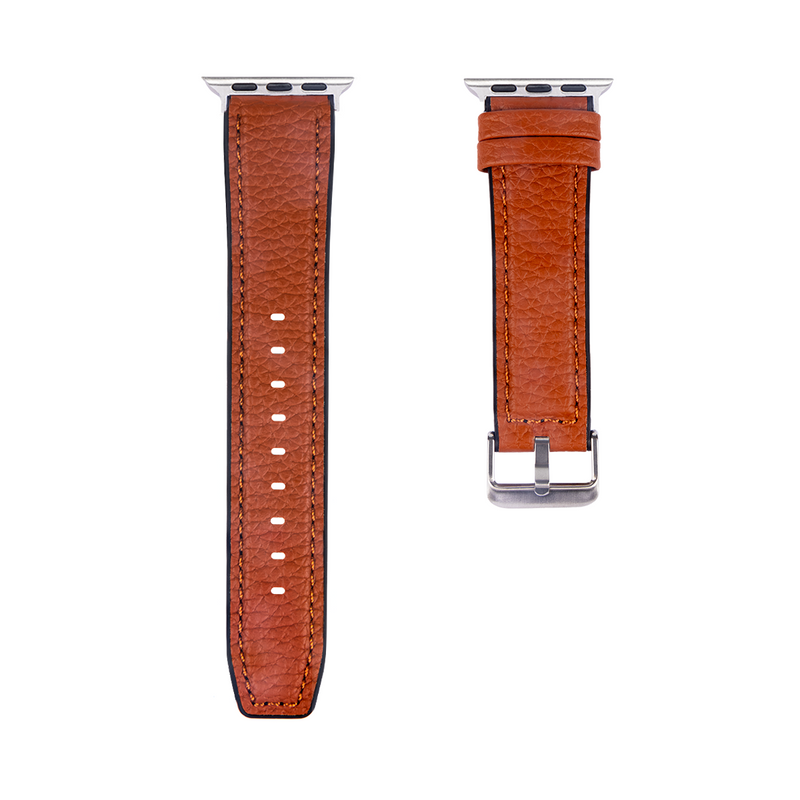 For Apple Watch 42mm, 44mm, 45mm, 49mm Silicone and Leather Band Light Brown Retail Box