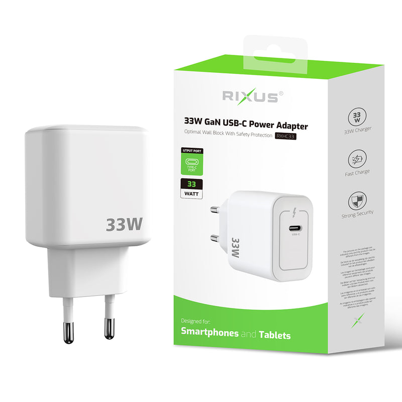 Rixus RXHC33 33W GaN USB-C Power Adapter White