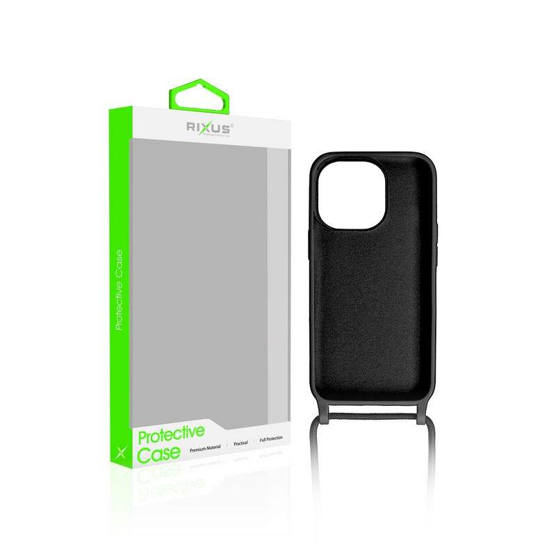 Rixus Para iPhone 14 Plus TPU Collar Cordón Funda Negro