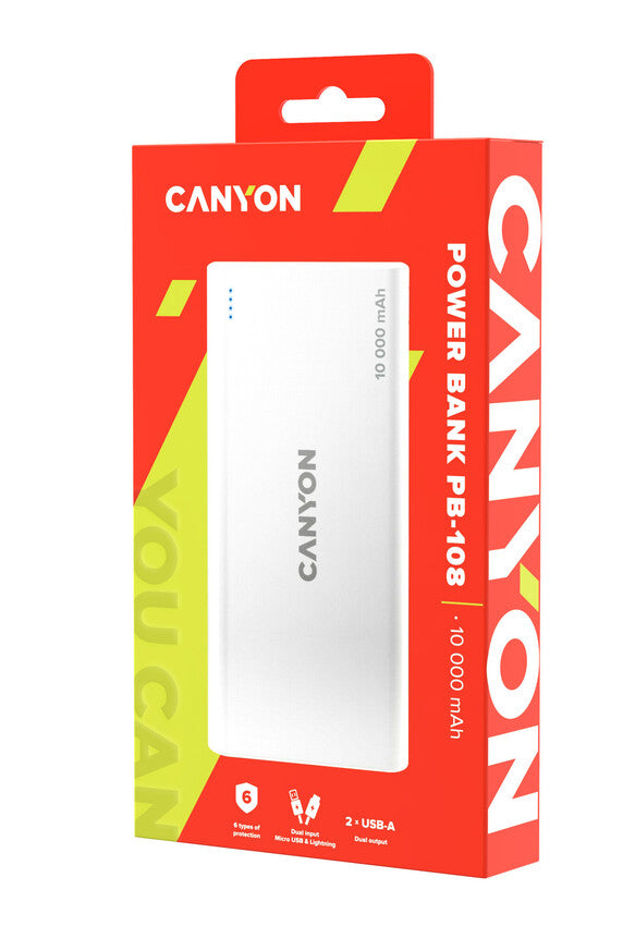 Canyon Powerbank PB-108 USB/USB-C 10.000 mAh Blanc