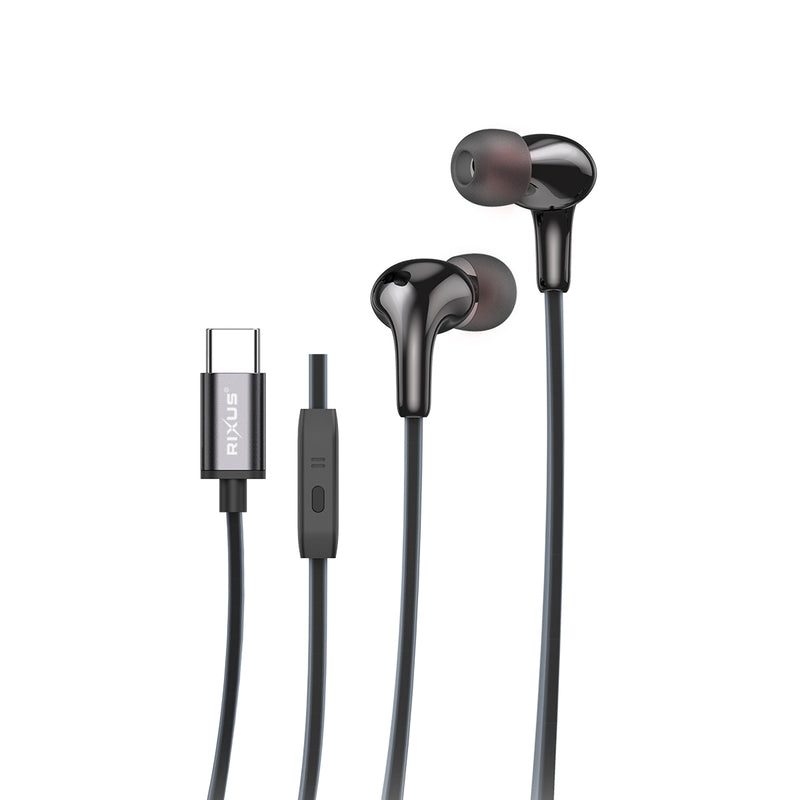 Rixus RXHD27C Stereo In-Ear Type-C Wired Earphone Black