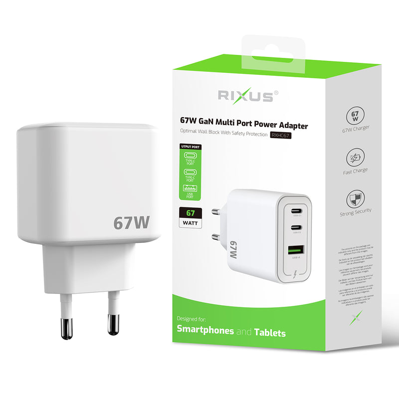 Rixus RXHC67 67W GaN Multi Port Power Adapter White