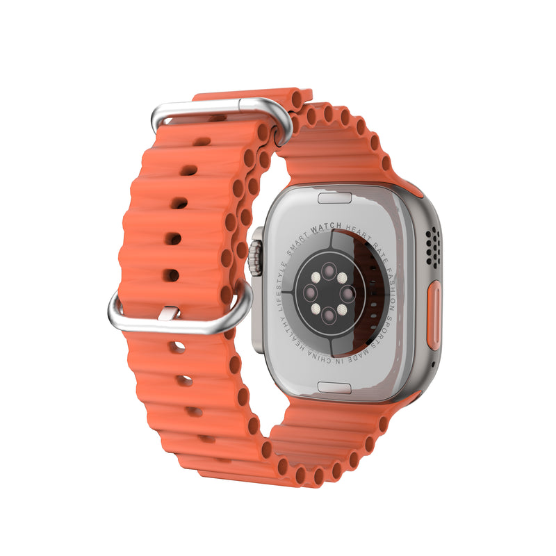 DTNO 1 DT8 Ultra Plus Smart Watch With Orange Strap Silver
