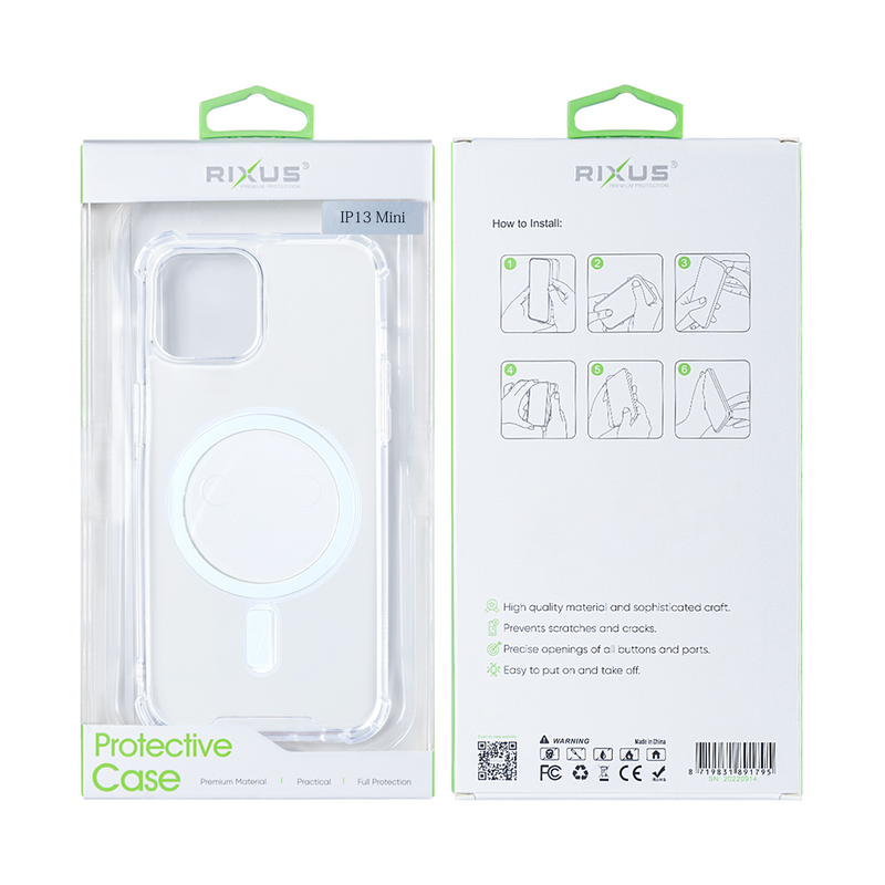 Rixus Para Funda Antirotura iPhone 13 Mini Con Magsafe Transparente