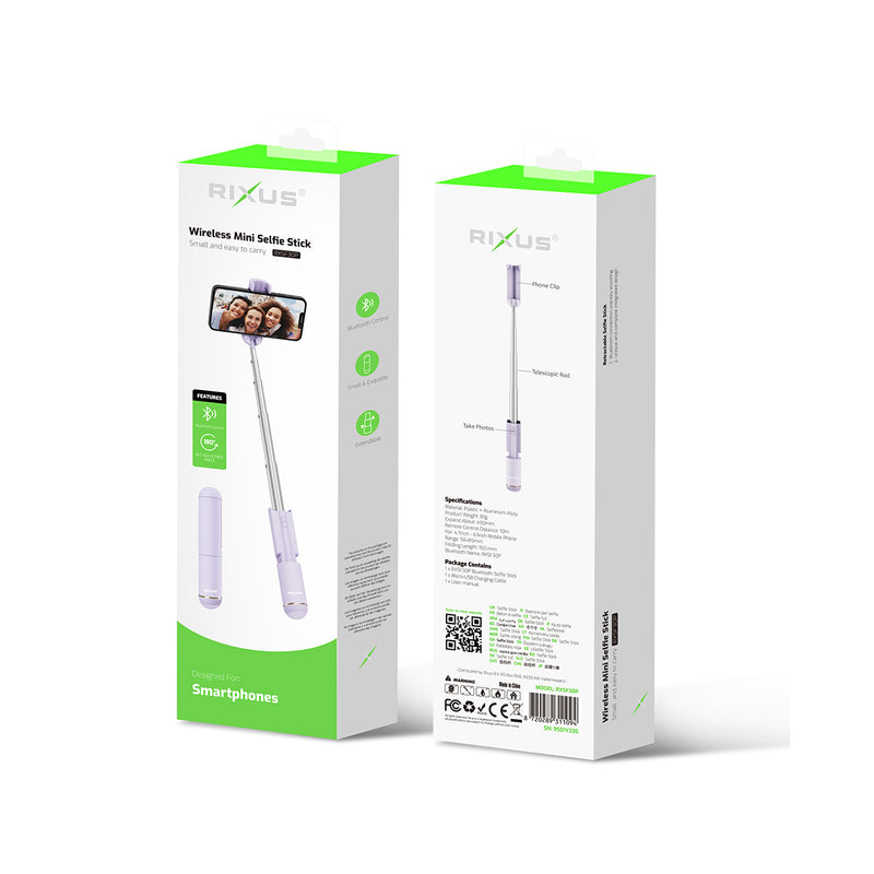 Rixus RXSF30P Mini Integrated Selfie Stick Bluetooth Purple