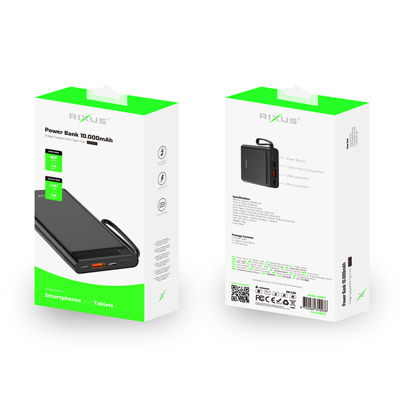 Rixus RXPB51 High Capacity Powerbank 10000 mAh 22.5W Black