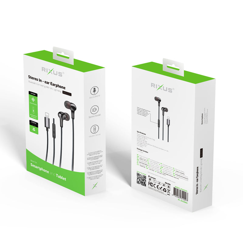 Rixus RXHD27L Auricular estéreo con cable Lightning Negro