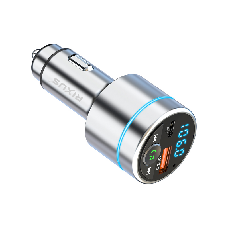 Rixus RXBT40 All-Metal Car FM Transmitter Bluetooth 5.3 Silver