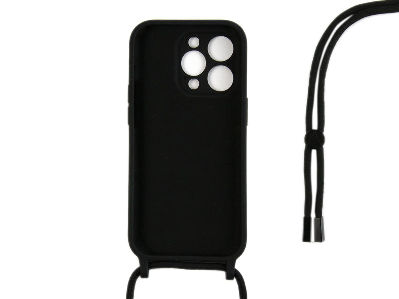 Rixus For iPhone 13 Pro TPU Necklace Cord Cover Black