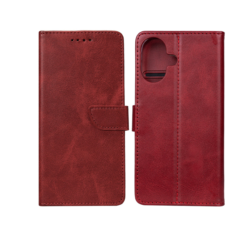 Rixus Bookcase For iPhone 16 Plus Dark Red