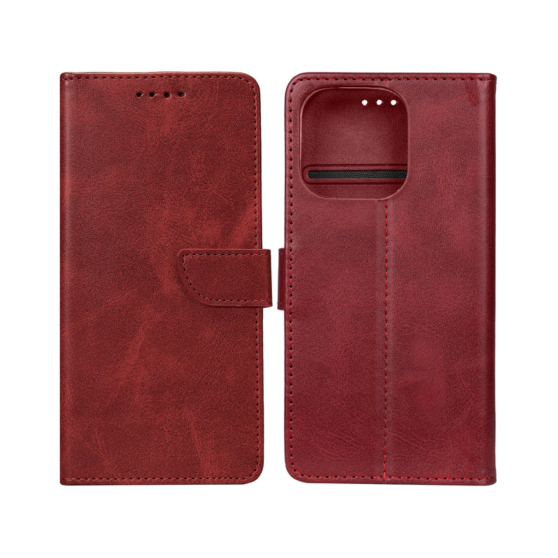 Rixus Bookcase For iPhone 16 Pro Max Dark Red