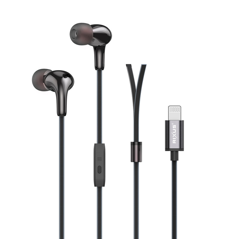 Rixus RXHD27L Stereo In-Ear Lightning Wired Earphone Black