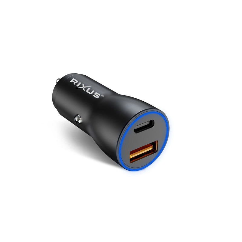 Rixus RXCC12 USB-C PD 20W + QC3.0 Car Charger 18W Black