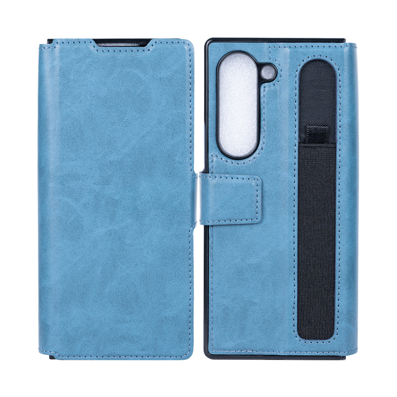 Rixus Wallet Case For Samsung Galaxy Z Fold 5 With Pen Holder Sierra Blue