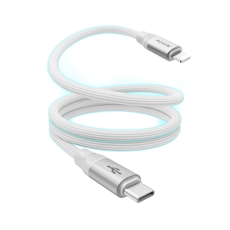 Rixus RXUC59L Magnetic Charging Cord USB-C To Lightning 100CM 30W White