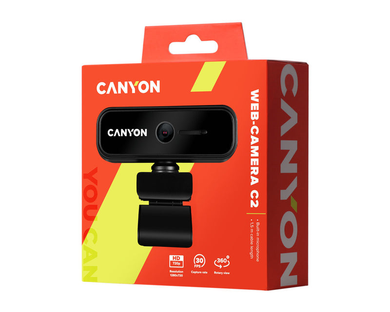 Canyon Webcam C2 HD Live Streaming 720P Noir