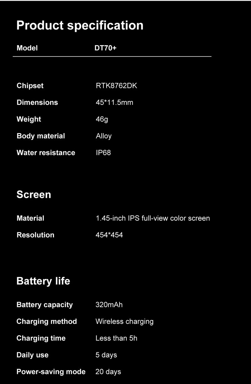 DTNO 1 DT70 Plus Smart Watch Black