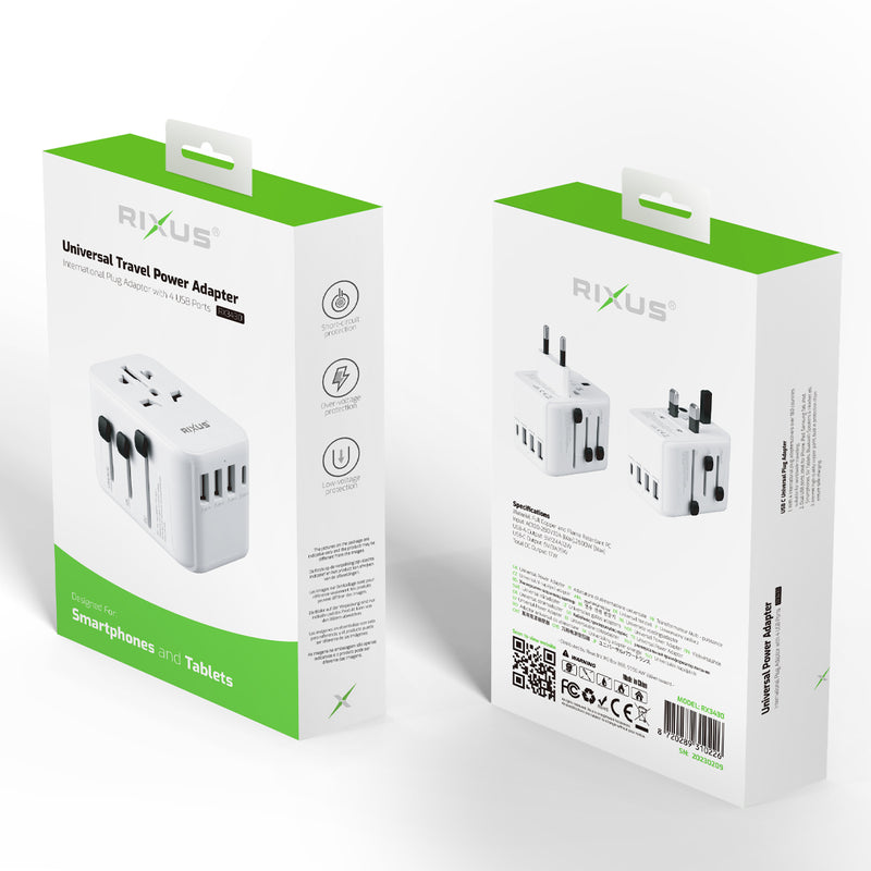 Rixus Adaptador Mundial Con 3 Puertos USB Y 1 PD Blanco