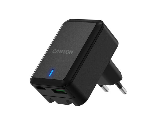 Canyon Cargador de pared plegable H-20T USB-C y OC 3.0 Negro