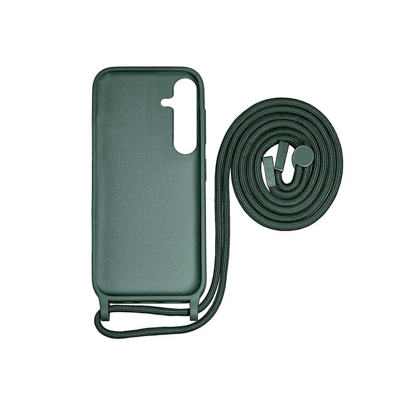 Rixus For Samsung Galaxy A25 5G A256B TPU Necklace Cord Cover Dark Green