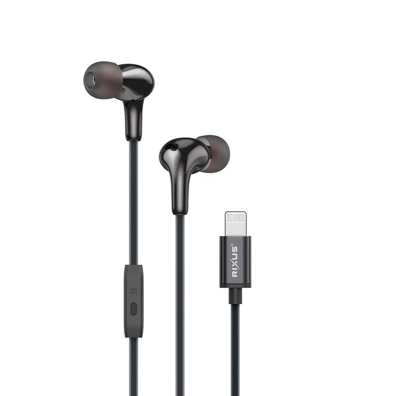 Rixus RXHD27L Stereo In-Ear Lightning Wired Earphone Black